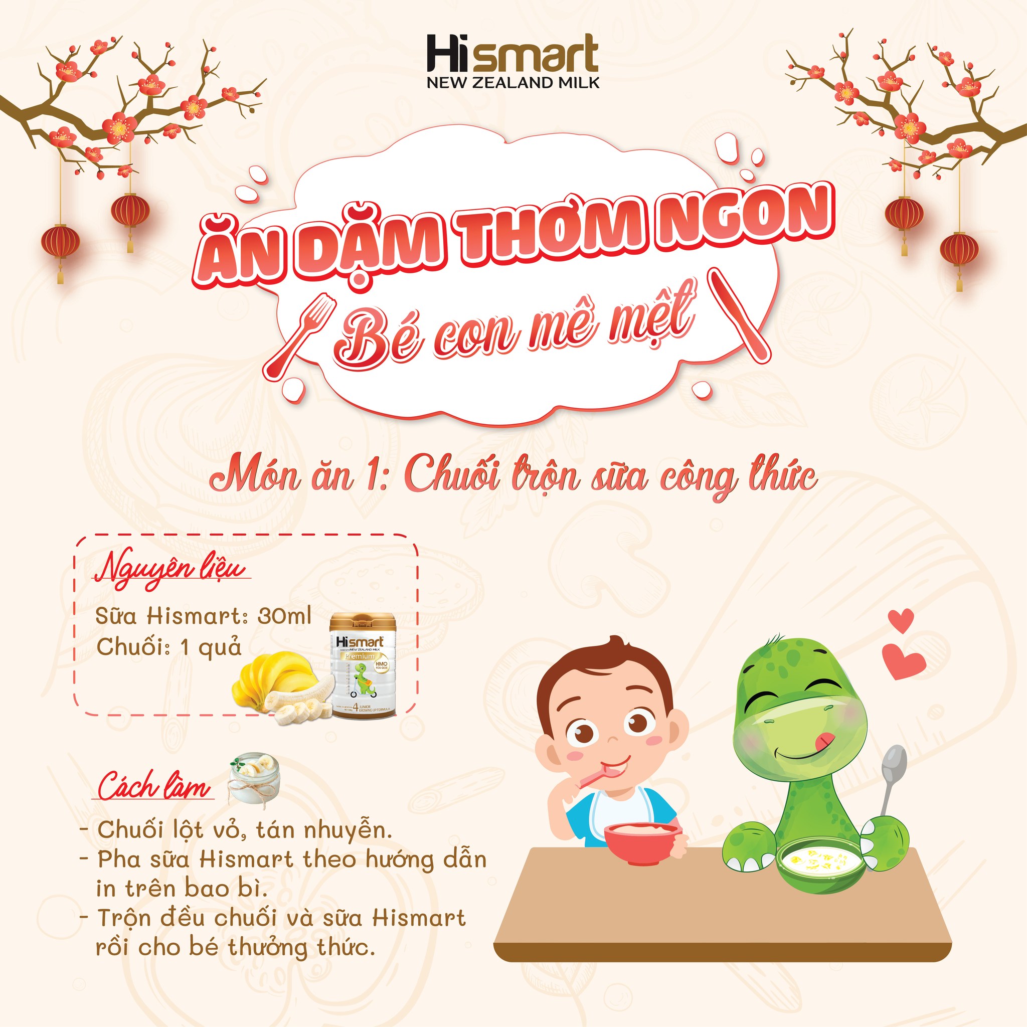 Công thức món ăn số 1: Chuối trộn sữa công thức