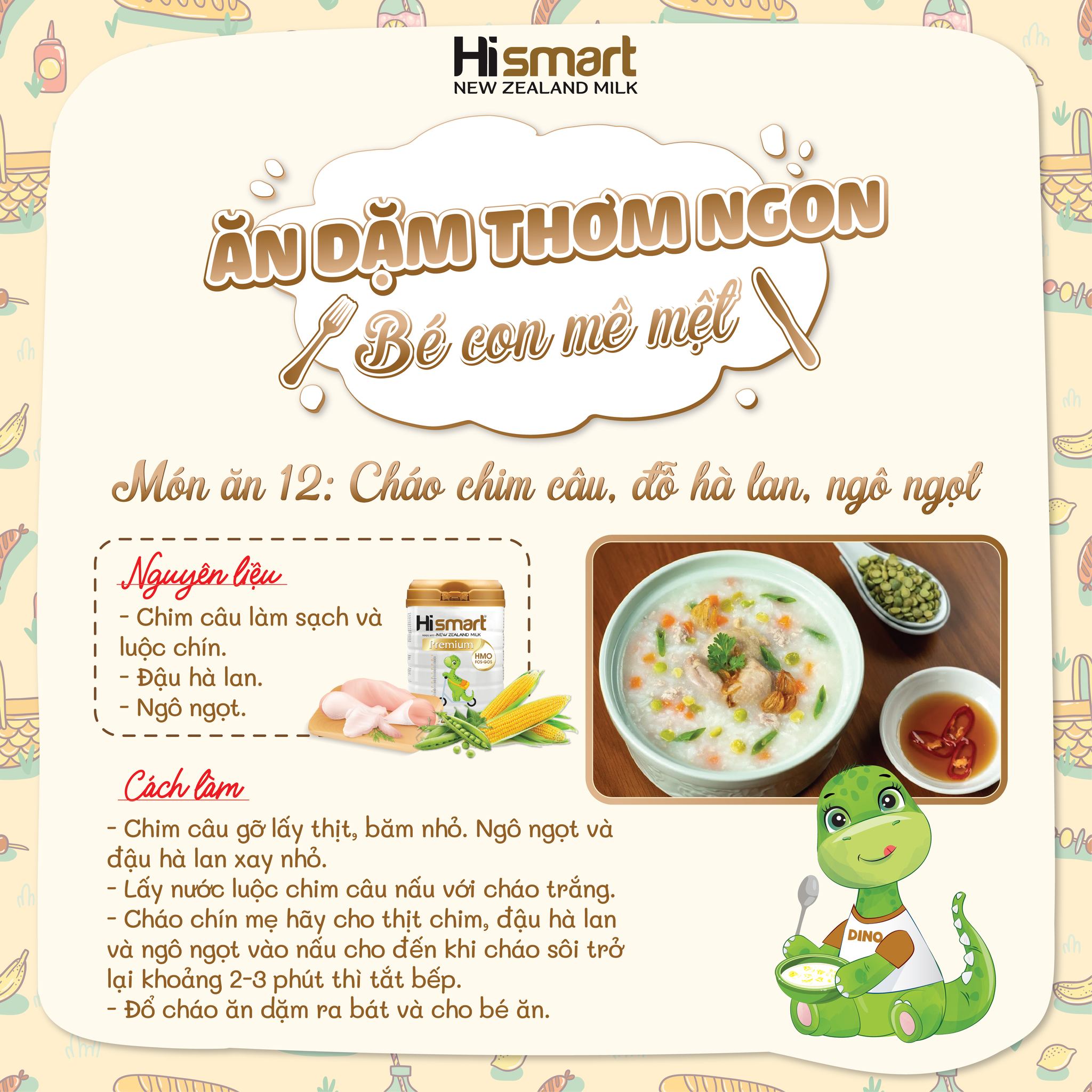 Công thức món ăn thứ 12: Cháo chim câu + đỗ Hà Lan + ngô ngọt